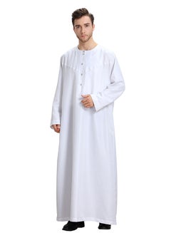 Buy Muslim Thobe Dress With Long Sleeves White in Saudi Arabia