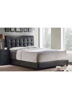 Buy Lusso Tufted Faux Leather Bed With Mattress Black/Brown Queen in UAE