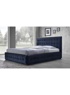 Buy Modern and Contemporary Button Tufted Platform Bed With Mattress Navy Blue/White Queen in UAE