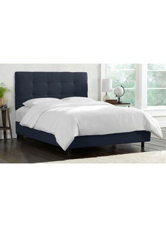 Buy Skyline Tufted Bed With Mattress Navy Blue/White Queen in UAE