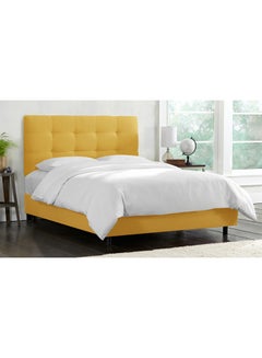 Buy Skyline Tufted Bed Without Mattress Yellow Queen in UAE