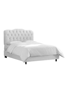 اشتري Velvet Tufted Bed With Mattress White Queen في الامارات