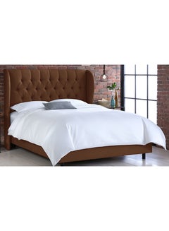 Buy Tufted Linen Wingback Bed Without Mattress Brown King in UAE