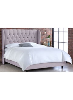 Buy Tufted Linen Wingback Bed With Mattress Grey/White Super King in UAE