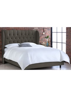 Buy Tufted Linen Wingback Bed With Mattress Dark Grey/White Super King in UAE