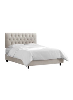 Buy Velvet Tufted Bed Without Mattress Light Grey Super King in UAE