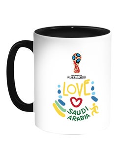 اشتري كوب قهوة مطبوع بتصميم حب الفريق السعودي في كأس العالم فيفا لكرة القدم 2018 أبيض/أسود 11 أوقية في السعودية