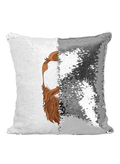 Buy Cave Man Wildling Beard Mustache Sequined Throw Pillow polyester Silver/White/Brown 16x16inch in UAE