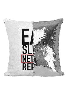 Buy Eat Sleep Repeat Sequined Throw Pillow polyester Silver/White/Black 16x16inch in UAE