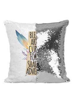 Buy Blessed Are The Curious Tribal Feather Teepee Theme Sequined Throw Pillow Multicolour 16x16inch in UAE