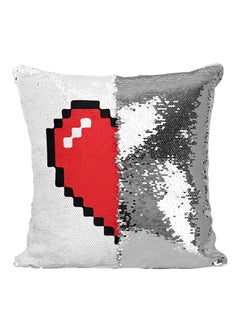 Buy Love Heart Sequined Throw Pillow Silver/White/Red 16x16inch in UAE