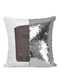 Buy Game Box Sequined Throw Pillow polyester Silver/White/Brown 16x16inch in UAE