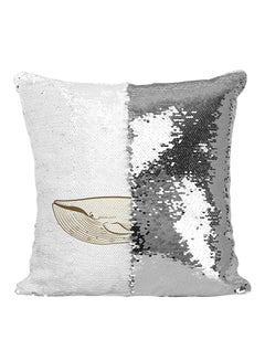 Buy Blue Whale Sequined Throw Pillow Polyester Silver/White/Beige 16x16inch in UAE