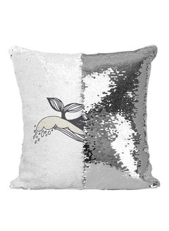 Buy Sea Life Whale Sequined Throw Pillow polyester Silver/White/Black 16x16inch in UAE