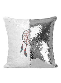 Buy Native Dream Catcher Tribal Indian Feathers Sequined Throw Pillow Silver/Black/White 16x16inch in UAE