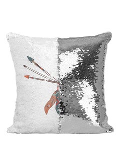 Buy Arrow Native Indian Feather Sequined Throw Pillow Silver/Black/White 16x16inch in UAE