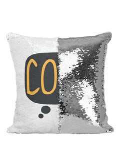 Buy Cool Sequined Throw Pillow polyester Silver/Black/White 16x16inch in UAE