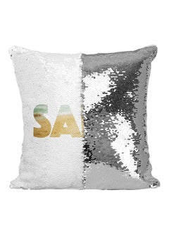 Buy Sand Sequined Throw Pillow Silver/White/Yellow 16x16inch in UAE