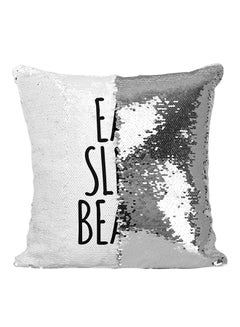 Buy Eat Sleep Beach Sequined Throw Pillow Silver/Black/White 16x16inch in Saudi Arabia