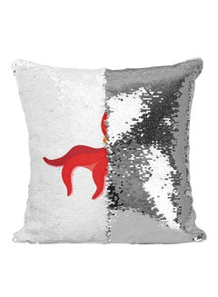 Buy Octopus Sequined Throw Pillow Silver/White/Red 16x16inch in UAE