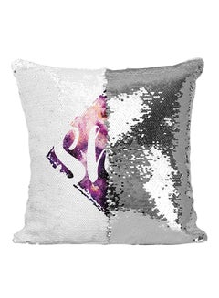 Buy Shine Sequined Throw Pillow Silver/White/Purple 16x16inch in UAE