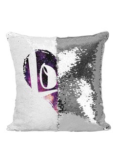 Buy Love Sequined Throw Pillow Silver/White/Purple 16x16inch in UAE