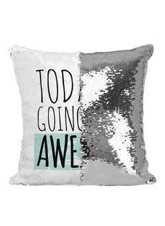 Buy Going To Be Awesome Sequined Throw Pillow White/Silver/Blue 16x16inch in Saudi Arabia