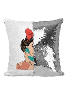 Buy Classic Look Women Of 1970S And 1980S Sequined Throw Pillow Multicolour 16x16inch in UAE