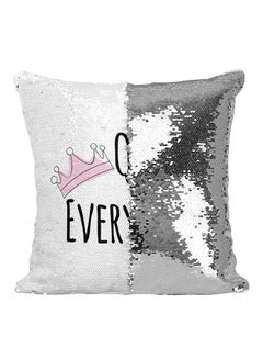 Buy Queen Of Everything Pretty Sequined Throw Pillow Silver/White/Black 16x16inch in Saudi Arabia