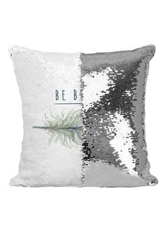 Buy Be Brave Elegant Feather Sequined Throw Pillow Silver/White/Blue 16x16inch in Saudi Arabia