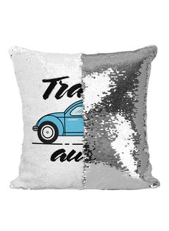 Buy Travel Away Volkswagon Blue Beetle Sequined Throw Pillow Multicolour 16x16inch in UAE