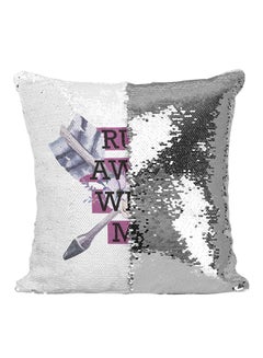 Buy Run Away With Me Feather Arrow Sequined Throw Pillow Grey/White/Purple 16x16inch in UAE