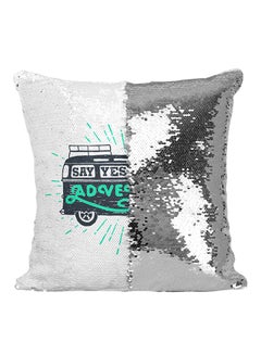 Buy Say Yes To New Adventures Rv Sequined Throw Pillow Silver/Pink/Purple 16x16inch in UAE