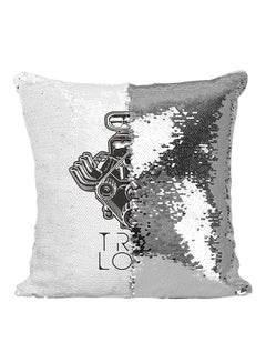 Buy True Love Diesel Engine Sequined Throw Pillow polyester Silver/White/Black 16x16inch in UAE