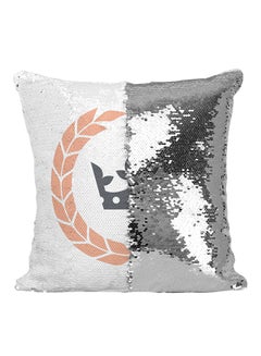 Buy Crown Sequined Throw Pillow Silver/White/Orange 16x16inch in UAE