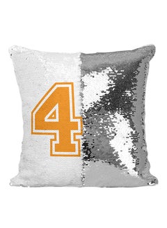 Buy Sports Team Player Number 44 Sequined Throw Pillow Silver/White/Orange 16x16inch in UAE