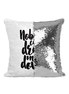 Buy Nobody Can Drag Me Down Sequined Throw Pillow polyester Silver/White/Black 16x16inch in UAE