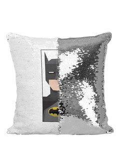 Buy Batman Super Hero Sequined Throw Pillow Silver/White/Black 16x16inch in Saudi Arabia