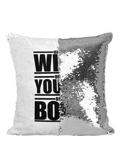 Buy Be Wild Be Young Be Bold Sequined Throw Pillow Silver/White/Black 16x16inch in Saudi Arabia