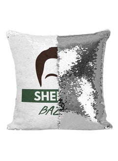 Buy Sheldon Bazinga Sequin Throw Pillow Silver/White/Black 16x16inch in UAE