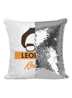 Buy Leonard Really? Sequin Throw Pillow Silver/White/Orange 16x16inch in UAE