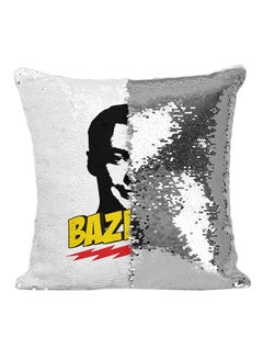 Buy Bazinga Sequin Throw Pillow Silver/White/Yellow 16x16inch in UAE