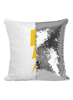 Buy Bazinga Sequin Throw Pillow Silver/White/Yellow 16x16inch in UAE