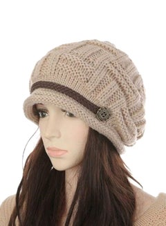Buy Warm Rageared Baggy Winter Chunky Knit Crochet Beanie White/Brown in UAE