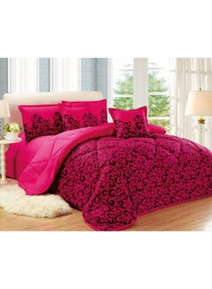 Buy 4-Piece Paisley Comforter Set Microfiber Pink/Black Twin/Single in Saudi Arabia