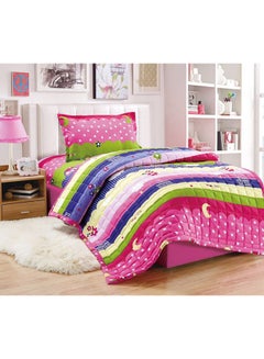 Buy 3-Piece Compressed Comforter Set Single Size Microfiber Pink/Green/Blue 200x150cm in Saudi Arabia