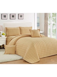 Buy 4-Piece Quilted Compressed Comforter Set Microfiber Beige Single in Saudi Arabia