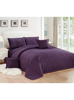 Buy 4-Piece Quilted Compressed Comforter Set Microfiber Purple Single Size in Saudi Arabia