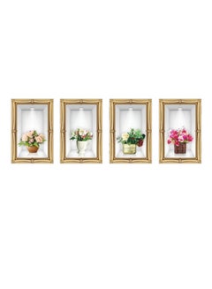 Buy 4-Piece 3D Flower Vase Wall Sticker Set White/Gold/Brown 90x60centimeter in Saudi Arabia