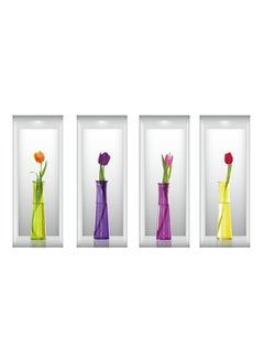 Buy 4-Piece 3D Flower Vase Wall Sticker Set White/Pink/Green 90x60centimeter in Saudi Arabia